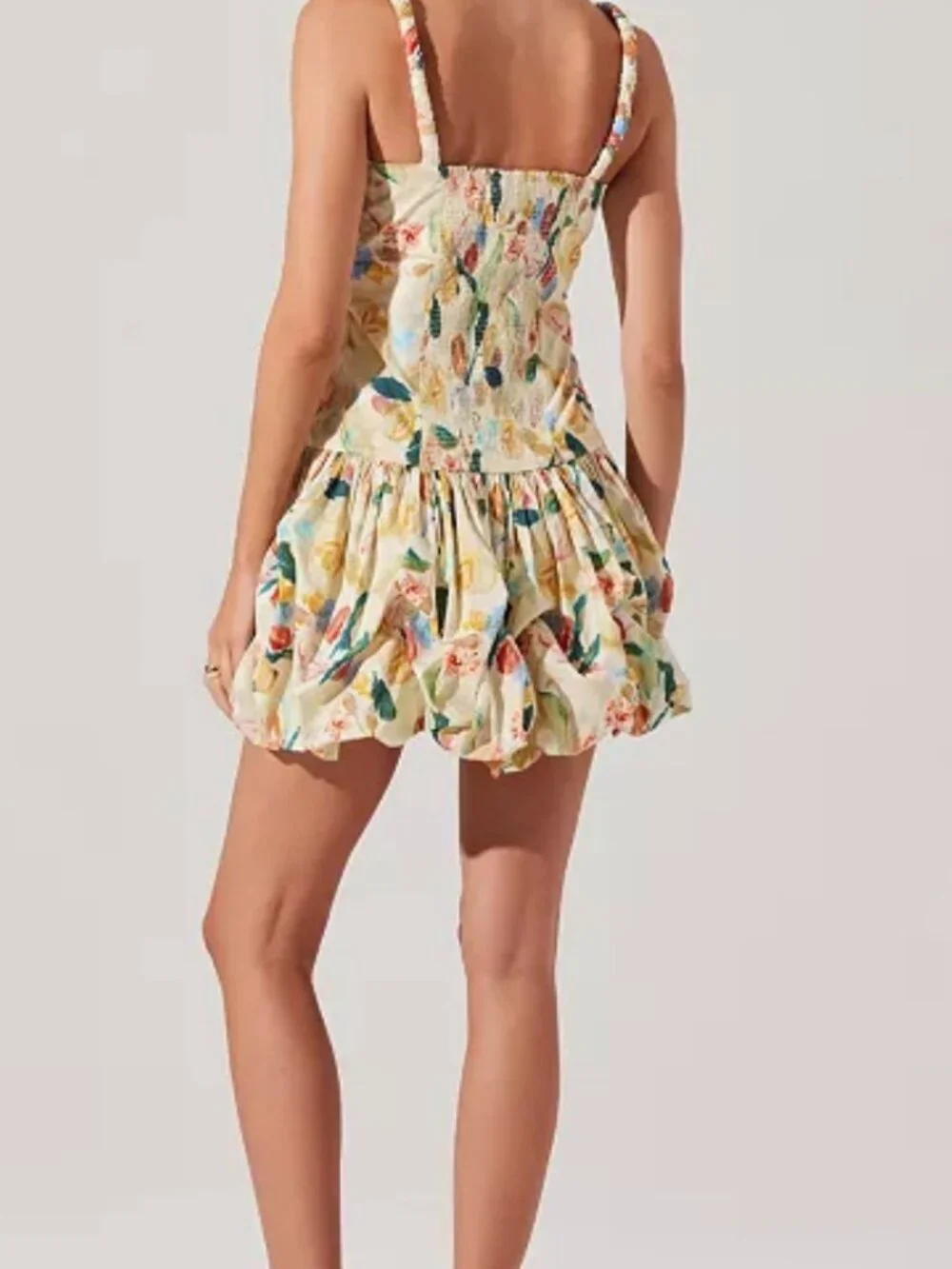 Womens ASTR The Label Keyla Bubble Hem Yellow Floral Mini Dress, S - Picture 2 of 9